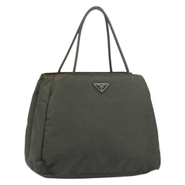 PRADA Hand Bag Nylon Khaki Silver Auth ti3533
