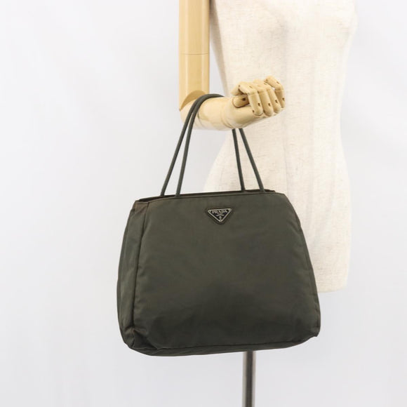 PRADA Hand Bag Nylon Khaki Silver Auth ti3533