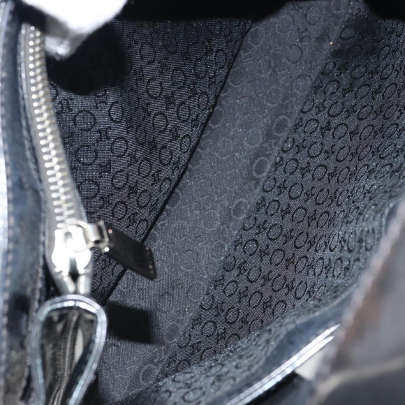 CELINE Macadam Canvas Hand Bag Vinyl Black Auth ti3537