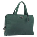 PRADA Hand Bag Nylon Khaki Silver Auth ti3539-1