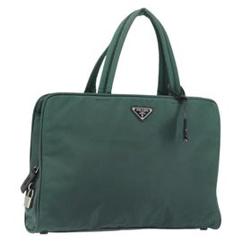 PRADA Hand Bag Nylon Khaki Silver Auth ti3539