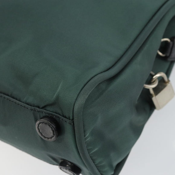 PRADA Hand Bag Nylon Khaki Silver Auth ti3539