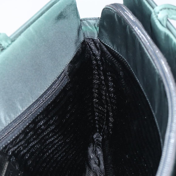 PRADA Hand Bag Nylon Khaki Silver Auth ti3539