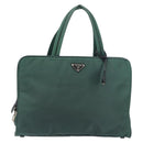 PRADA Hand Bag Nylon Khaki Silver Auth ti3539-2