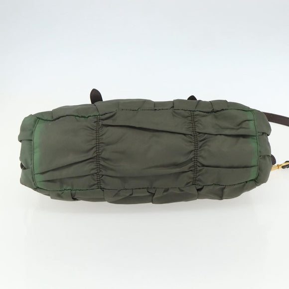 PRADA Hand Bag Nylon 2way Khaki Gold Auth ti3541