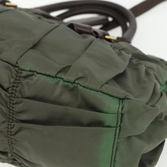 PRADA Hand Bag Nylon 2way Khaki Gold Auth ti3541