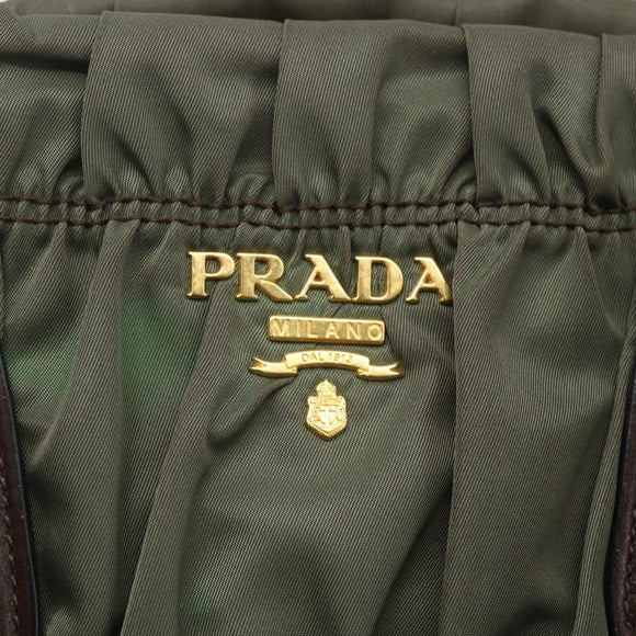 PRADA Hand Bag Nylon 2way Khaki Gold Auth ti3541