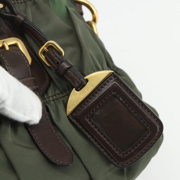 PRADA Hand Bag Nylon 2way Khaki Gold Auth ti3541