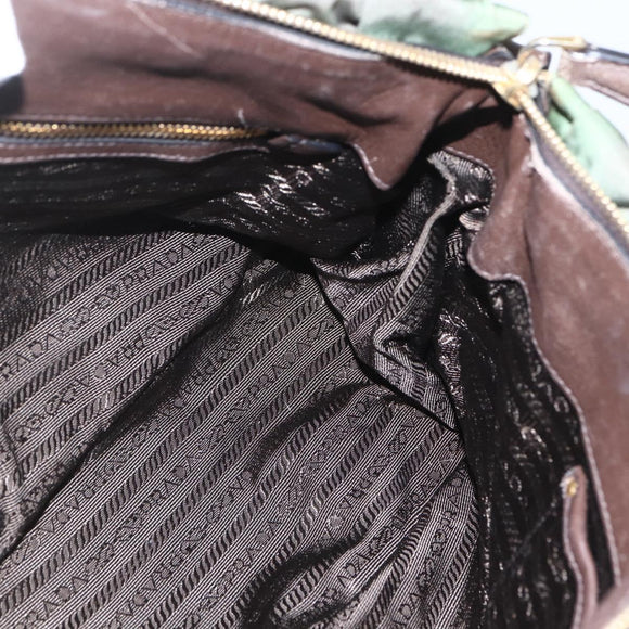 PRADA Hand Bag Nylon 2way Khaki Gold Auth ti3541
