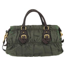 PRADA Hand Bag Nylon 2way Khaki Gold Auth ti3541-2