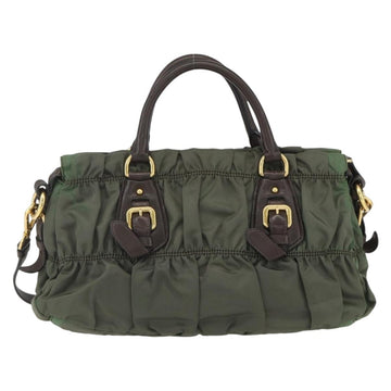 PRADA Hand Bag Nylon 2way Khaki Gold Auth ti3541 - 0