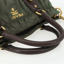 PRADA Hand Bag Nylon 2way Khaki Gold Auth ti3541-7