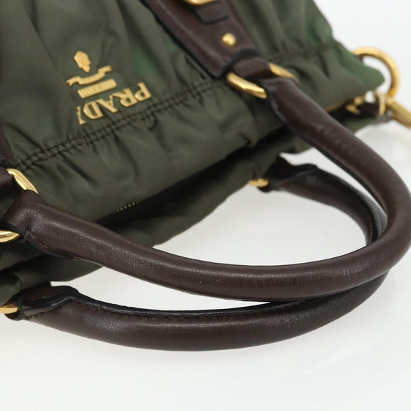 PRADA Hand Bag Nylon 2way Khaki Gold Auth ti3541