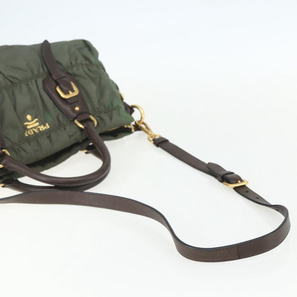 PRADA Hand Bag Nylon 2way Khaki Gold Auth ti3541