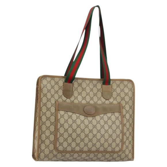 GUCCI GG Supreme Web Sherry Line Tote Bag PVC Beige Red 89 02 997 Auth ti3542