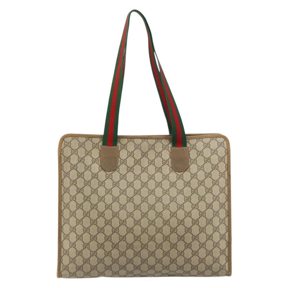 GUCCI GG Supreme Web Sherry Line Tote Bag PVC Beige Red 89 02 997 Auth ti3542