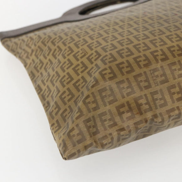 FENDI Zucchino Canvas Hand Bag PVC Vintage Brown Gold Auth ti3543