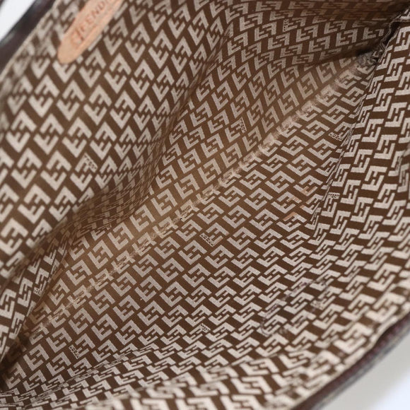 FENDI Zucchino Canvas Hand Bag PVC Vintage Brown Gold Auth ti3543