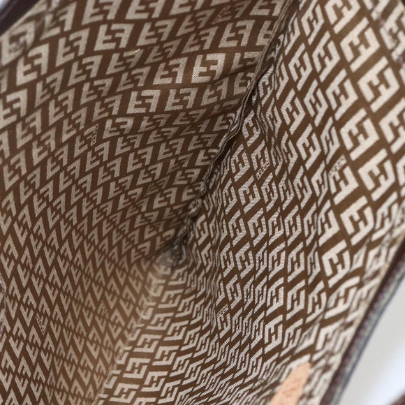 FENDI Zucchino Canvas Hand Bag PVC Vintage Brown Gold Auth ti3543