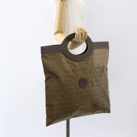 FENDI Zucchino Canvas Hand Bag PVC Vintage Brown Gold Auth ti3543