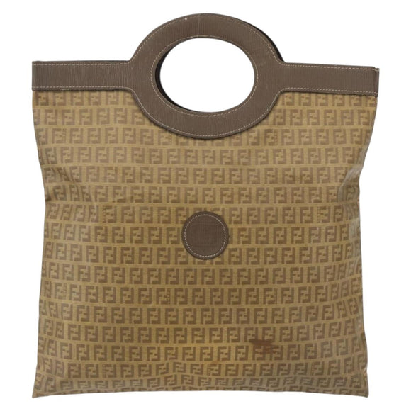FENDI Zucchino Canvas Hand Bag PVC Vintage Brown Gold Auth ti3543