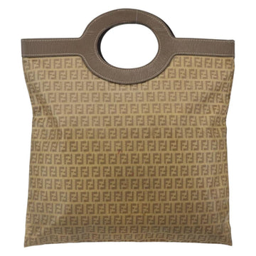 FENDI Zucchino Canvas Hand Bag PVC Vintage Brown Gold Auth ti3543 - 0