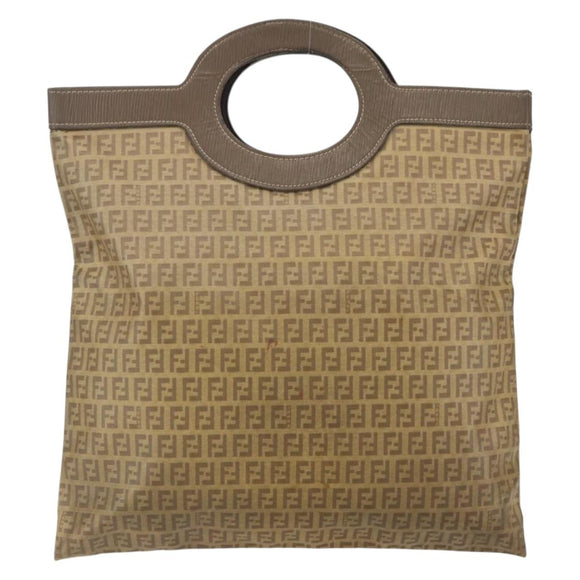 FENDI Zucchino Canvas Hand Bag PVC Vintage Brown Gold Auth ti3543