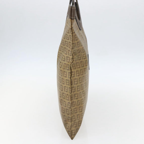 FENDI Zucchino Canvas Hand Bag PVC Vintage Brown Gold Auth ti3543