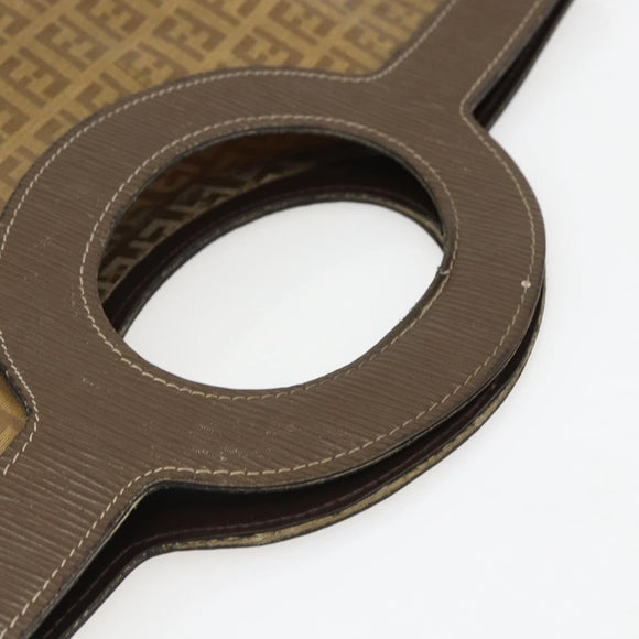 FENDI Zucchino Canvas Hand Bag PVC Vintage Brown Gold Auth ti3543