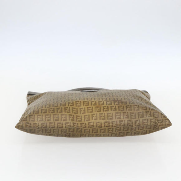 FENDI Zucchino Canvas Hand Bag PVC Vintage Brown Gold Auth ti3543