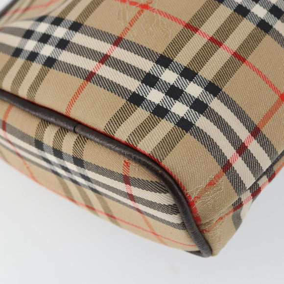 Burberrys Nova Check Pouch Canvas Leather Beige Auth ti3546