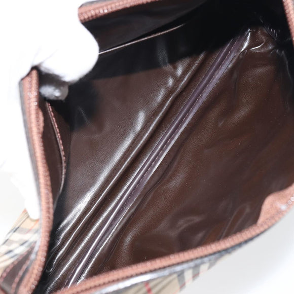 Burberrys Nova Check Pouch Canvas Leather Beige Auth ti3546