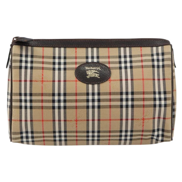 Burberrys Nova Check Pouch Canvas Leather Beige Auth ti3546