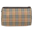 Burberrys Nova Check Pouch Canvas Leather Beige Auth ti3546-2