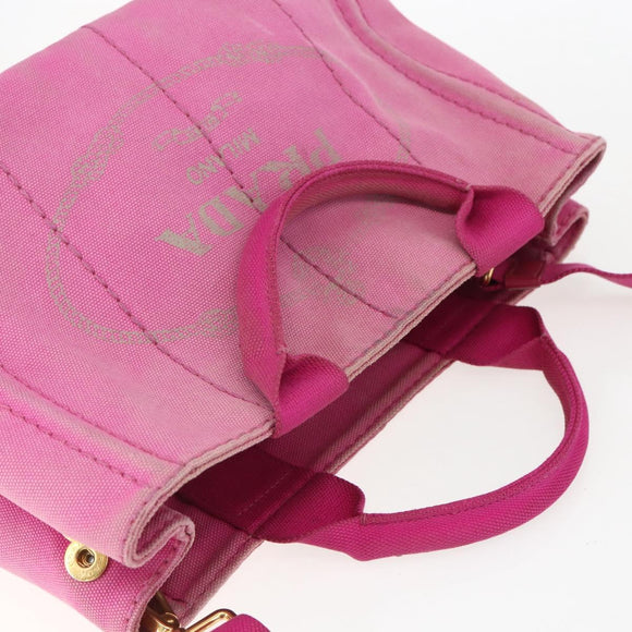 PRADA Canapa PM Hand Bag Canvas 2way Pink Gold Auth ti3547