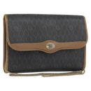 Christian Dior Honeycomb Canvas Chain Shoulder Bag PVC Black Gold Auth ti3549-1