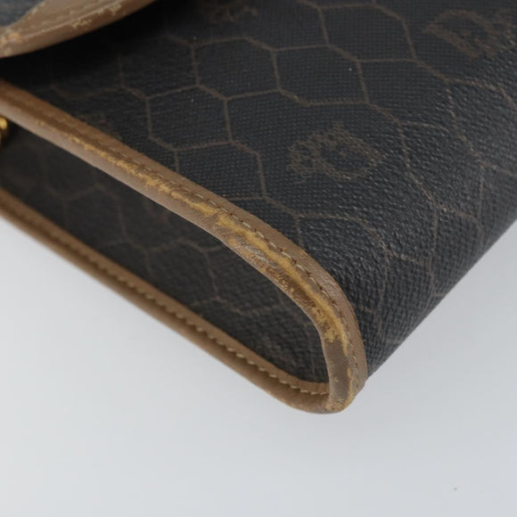 Christian Dior Honeycomb Canvas Chain Shoulder Bag PVC Black Gold Auth ti3549