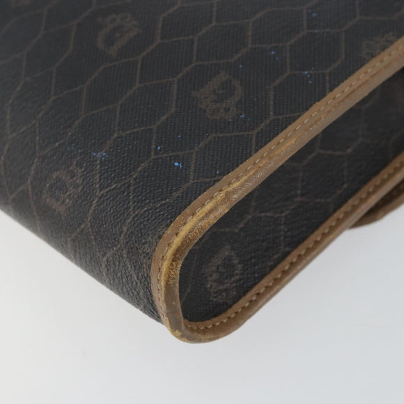 Christian Dior Honeycomb Canvas Chain Shoulder Bag PVC Black Gold Auth ti3549