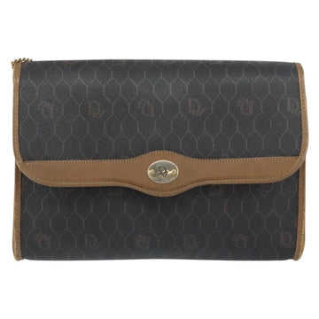 Christian Dior Honeycomb Canvas Chain Shoulder Bag PVC Black Gold Auth ti3549 - 0