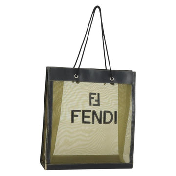 FENDI mesh Tote Bag Nylon Leather Khaki Gold Auth ti3553