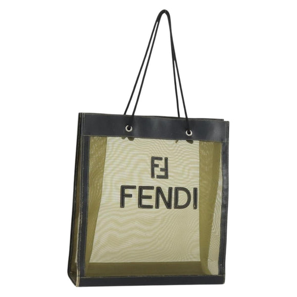 FENDI mesh Tote Bag Nylon Leather Khaki Gold Auth ti3553
