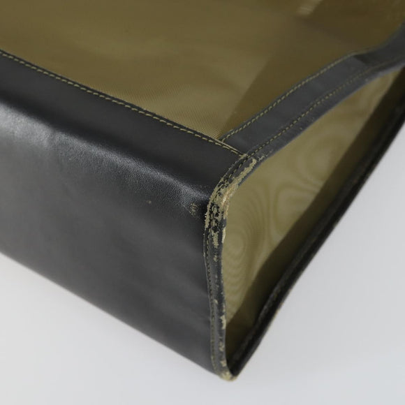 FENDI mesh Tote Bag Nylon Leather Khaki Gold Auth ti3553