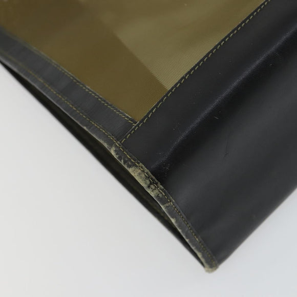 FENDI mesh Tote Bag Nylon Leather Khaki Gold Auth ti3553