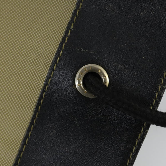 FENDI mesh Tote Bag Nylon Leather Khaki Gold Auth ti3553