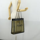 FENDI mesh Tote Bag Nylon Leather Khaki Gold Auth ti3553-19