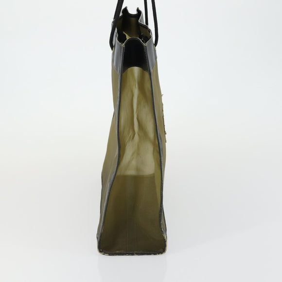 FENDI mesh Tote Bag Nylon Leather Khaki Gold Auth ti3553