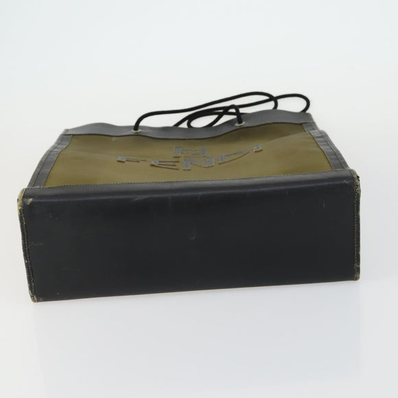 FENDI mesh Tote Bag Nylon Leather Khaki Gold Auth ti3553