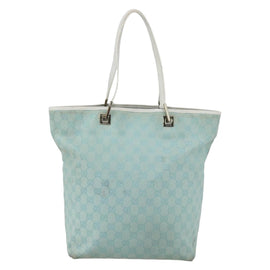GUCCI GG Canvas Tote Bag Light Blue Gold 002 1098 Auth ti3554 - 0