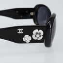CHANEL COCO Mark Camelia Sunglasses plastic Black CC Auth ti3556-8