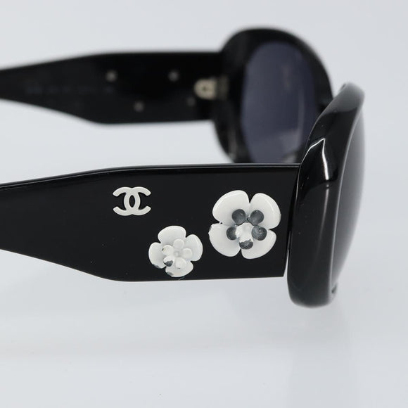 CHANEL COCO Mark Camelia Sunglasses plastic Black CC Auth ti3556